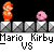 Pixel art animation of Mario and Kirby characters on gray platforms against black background, showing sequential combat actions with projectiles and explosions.