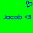 Blue pixelated heart symbol above two identical blue text strings reading 'Jacob <3' on a bright green background.