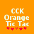 Two side-by-side pixelated images on an orange background with white text reading 'CCK Orange Tic Tac' and red asterisk-like symbols below.