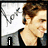 A pixelated image of a person with brown hair wearing a gray shirt, with text elements appearing sequentially across three