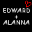 Pixelated text displays 'EDWARD + ALANNA' twice on black background with red heart symbol above left text.