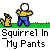 Animated contact sheet of a pixel art icon showing a stick figure with yellow shirt and blue pants interacting with a small squirrel on green grass against gray background, repeated across 14 frames.