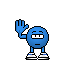 Blue cartoon character with white shoes waves goodbye in a of 16 , each showing different text bubbles above its head