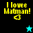 Four pixelated display "I lovee Matnan!" text with heart and star symbols on black, teal, cyan, and green backgrounds