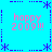 Pixelated blue background with four identical pink 'happy 2009!!!' text blocks arranged in a , bordered by purple dashed lines and asterisks