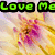 A pixelated image of a pink flower with yellow and orange petals, overlaid by green text reading 'Love Me' at the top left and '4ever' at the bottom right.