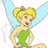 Pixelated character with blonde hair in a bun, blue wings, green dress, and red lips standing against white background.