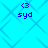 Four identical pixelated blue icons with '<3 syd' text on a light blue diamond-patterned background, arranged in a