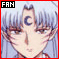 Pixelated anime-style character with silver hair and a crescent moon symbol on forehead, wearing red clothing, displayed in two side-by-side frames.