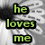 Black-and-white flower with green text reading 'he loves me he loves me not' over a repeating pattern of the same flower.