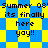 Pixelated text on a blue and yellow checkered background with two distinct animation states showing different patterns.