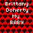 Red background with dark red heart pattern, white text "Brittany Doherty My BABY" repeated in two