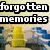 Pixelated text reads 'forgotten memories' over a blurred background with yellow and blue shapes.