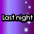 Purple gradient background with white stars and pixelated text reading "Last night I lay in bed where the heck is the ceiling?" across three