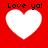 Red background with four white heart shapes arranged in a , each containing "Love ya!" text above it
