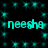 Cyan pixelated text 'neesha' repeated twice in two against a black background with scattered cyan star-like shapes