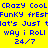 A static image with four colored quadrants displaying blue pixelated text on yellow, orange, red, and orange backgrounds.