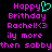 Pixelated text on black background with cyan heart symbol replacing 'y' in 'Happy', pink and cyan color scheme, static display.