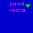 Blue background with pink text 'jared rocha' and green pixelated symbols changing across four positions.