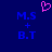 Blue background with two identical blue text blocks reading M.S + B.T, each topped by a pink pixelated heart symbol.