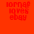 Four identical pixelated text in red and pink hues display 'jornaf loves ebay' with a blurred effect