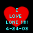 Four identical red heart-shaped icons with cyan text reading "I LOVE LONI !!!! 4-24-08" on a black background.
