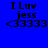 Blue background with black text reading "I Luv jess <33333" in four identical arranged in a