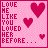 Pixelated pink background with red hearts and scrolling text reading 'LOVE ME LIKE YOU LOVED HER BEFORE...' in varying letter colors.