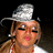 Pixelated image of a person with closed eyes wearing a silver hat and white top, next to text reading "I Love Her" on black background.