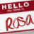 Animated contact sheet showing two frames of a buddy icon with 'HELLO' text and stylized 'Rosa' script against red and white background.