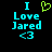 Two side-by-side pixelated text displays on black background; left shows cyan 'I Love Jared <3' with green heart symbol above 'I', right omits the heart.