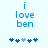 Blue pixelated text 'i love ben' above five blue and light-blue puzzle pieces on a white background.