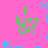Pixelated green text "I Love Cal" on bright pink background with light blue decorative border elements.