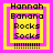 Four identical pixelated icons with yellow and pink borders, each displaying text "Hannah Banana Rocks Socks" and a of dots below