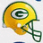 Yellow football helmet with green facemask and circular 'G' logo on front, displayed in a