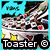 Animated icon shows a toaster with 'Toaster' text and © symbol, featuring moving elements like flames and hearts against a blue background.