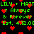 Green pixelated text on black background with red heart symbols, repeating 'LILY + MATT' and 'Always & Forever' phrases with 'Est. 4.12.08' dates.