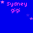 Blue background with pink text 'Sydney gigi' and scattered stars in various positions across the