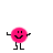 Two static frames of a pink pixelated character with black limbs and facial features, showing different poses against white background.