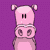 Pixelated pink and white character with multiple expressions and poses against purple background, including closed eyes, open mouth, and hand gestures.