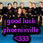 Pixelated image of a group of people standing together with purple text overlay reading 'good luck phoenixville' and '<333'.