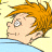 Pixelated cartoon character with orange hair and light skin, wearing a blue shirt, shown in two where the right frame depicts an explosion effect on their head