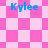 Four distinct pink and white checkered patterns with blue 'Kylee' text in each quadrant, displayed in a