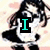 A pixelated anime-style character with black hair and white face appears in a , displaying text fragments