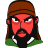 Pixelated cartoon-style icon of a character with red skin, long black hair, brown headband, green shirt, and white collar accents on a transparent background.