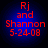 Four identical circular icons with blue gradient backgrounds display red text reading "Rj and Shannon 5-24-08" in pixelated font.