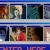 Pixelated grid of four distinct images with varied color palettes and subjects, including a figure in red clothing against dark background.