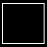 Five white outlined shapes on black background with one gray rectangle, varying in size and orientation.