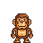 Pixel art monkey with brown fur, light tan face and belly, standing upright against gray background.