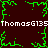 Dark brown background with green pixelated branch-like patterns and repeated white text reading "ThomasG135ThomasG135" horizontally across the image.
